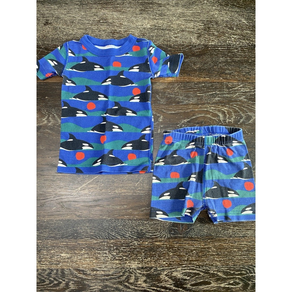 HANNA ANDERSSON Blue Orca Killer Whale Graphic 2 Piece SHORT JOHN PAJAMAS Sz 3T
